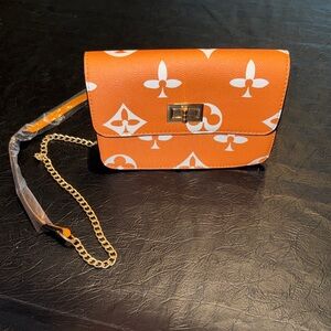 Orange Monogram Crossbody Shoulder Bag with Gold Chain, NWOT
